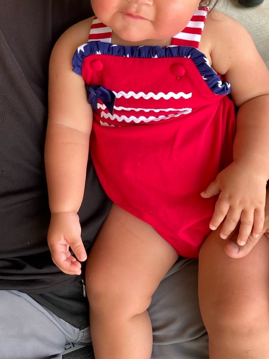 Ricrac & Ruffles Other - Ricrac & Ruffles - Baby Red Nautical Romper with Navy Trim - Kids Accessories